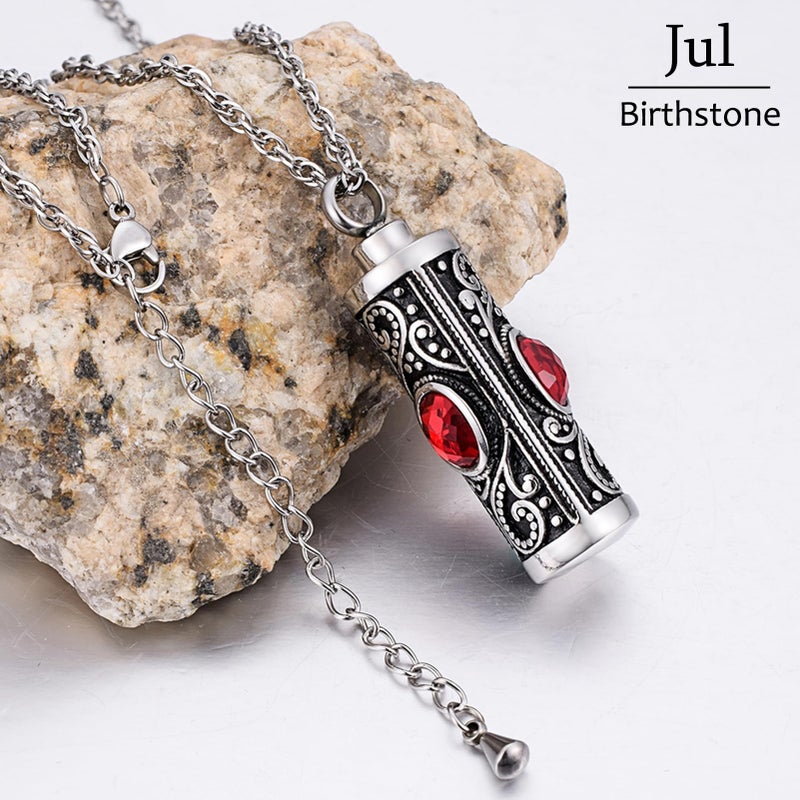 XIUDA Crystal Cremation Urn Necklace for Ashes Keepsake Cremation Jewelry for Human Ashes Stainless Steel Memorial Pendant with Flower (Red) - Image 3